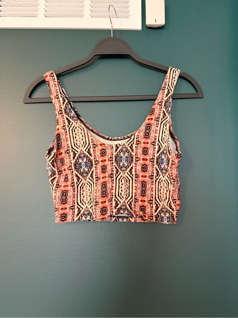 Forever 21 Aztec-Print Crop Tank Top - Coral, Navy, Cream